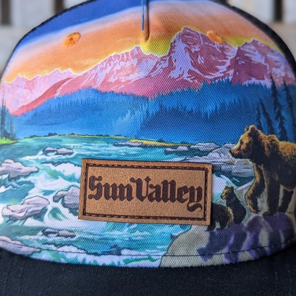 Locale Sun Valley Idaho Scenic Snapback Trucker Hat Unisex Bears Mountains Tree